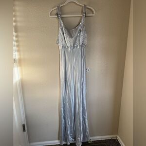 VINTAGE 90s‎ Paillette Sequin Satin Slinky Formal Prom Gown Sz 0 NEW Silver